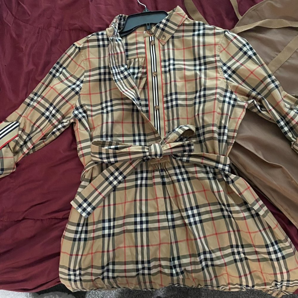 Vintage Check Cotton Tie-waist Shirt Dress